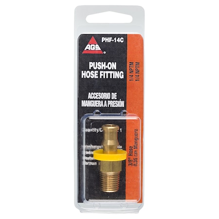 Ags Brass Push-On Hose Fitting, 3/8 Hose, Male (1/4-18 NPT), 1/card PHF-14C